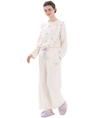 裏綿接結（綿入り）リボン ジャカード フリルパジャマ 25ー