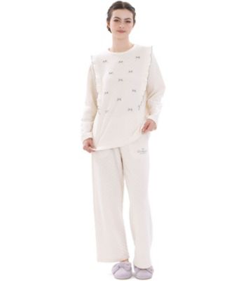 裏綿接結（綿入り）リボン ジャカード フリルパジャマ 25ー