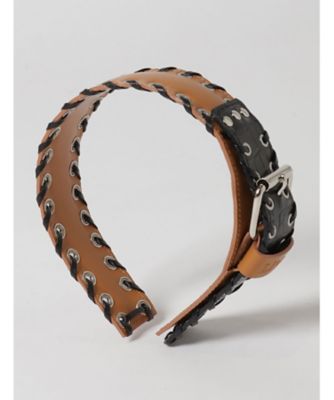 LIMI feu (Women)/リミフゥ KIP+ CROCODILE LEATHER CODE LOOP EYELET HEADBAND LLーA10ー883 Camel ヘアゴム・シュシュ【三越伊勢丹/公式】