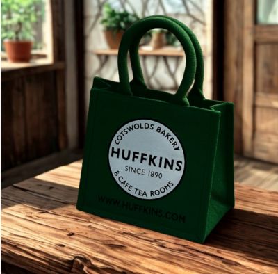 HUFFKINS ハフキンス⭐︎ジュートバッグ＜ピクニックバッグ＞ターコイズブルー ハフキンス】ジュートバッグ＜ピクニックバッグ＞（エコバッグ
