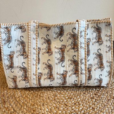 ＜block print bag cafu＞★トートバッグトラ（ホワイト）