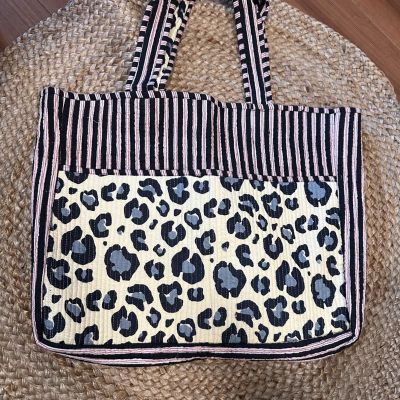 ☆トートバッグレオパード（モノトーン） | block print bag cafu 