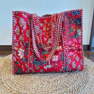 ☆パッチワークトートバッグ（レッド） | block print bag cafu/ﾌﾞﾛｯｸ