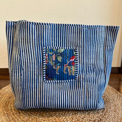 ☆パッチワークトートバッグ（ブルー） | block print bag cafu/ﾌﾞﾛｯｸ