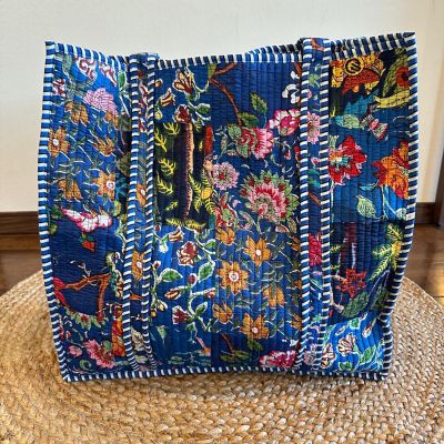 ☆パッチワークトートバッグ（ブルー） | block print bag cafu/ﾌﾞﾛｯｸ