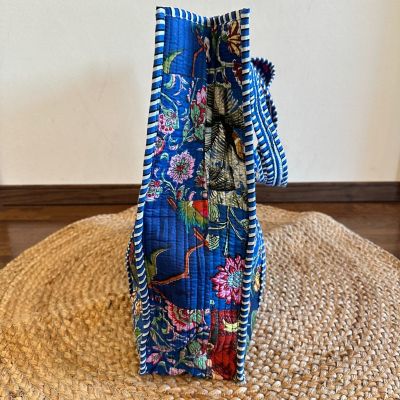 ☆パッチワークトートバッグ（ブルー） | block print bag cafu/ﾌﾞﾛｯｸ
