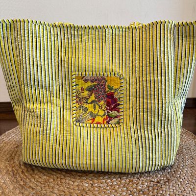 ☆パッチワークトートバッグ（イエロー） | block print bag cafu