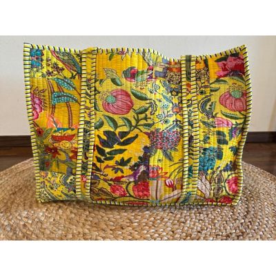 ☆パッチワークトートバッグ（イエロー） | block print bag cafu