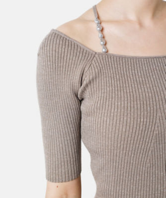 Ｐｅａｒｌ Ｓｔｒａｐ Ｈａｌｆ Ｓｌｅｅｖｅ Ｋｎｉｔ Ｔｏｐ の通販