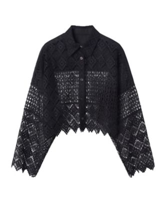 Paneled Lace Cropped Shirt | ファッション 