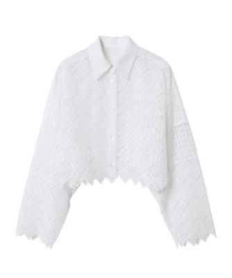 Paneled Lace Cropped Shirt | ファッション 