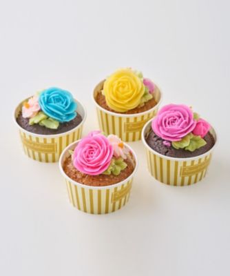 【母の日】１０６．食べられるお花のカップケーキ４個セット（ブランドバック付）