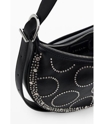 Desigualスタッズ刺繍ボディバッグ 黒　デシグアル 小さな楕円形のスタッズバッグ 25SAXP68 | Desigual