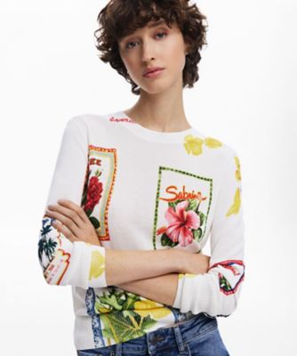 デシグアル Desigual ポストカードデザインセーター （ホワイト） デシグアル（Desigual）/ミッキーマウス 刺繍セーターの通販はau