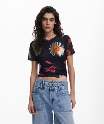 Desigual (Women)/デシグアル シアーフラワー 半袖チュールTシャツ 25SWTK88