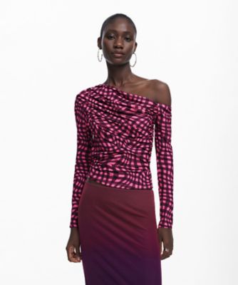 Desigual (Women)/デシグアル サイケデリックなチェック柄のアシンメトリーTシャツ 25SWTKX1