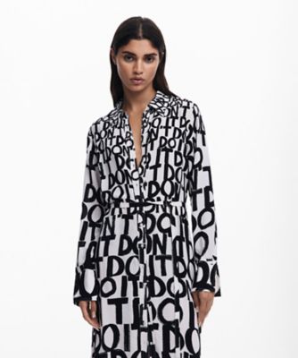 新品 デシグアル Desigual 長袖シャツワンピ ロングワンピ XL レタリングロングスリーブワンピース 25SWVWAC