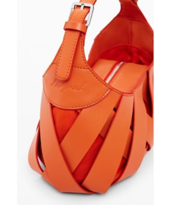 トライオン　オレンジ レザー ボディバッグ 編み込みデザイン オレンジ レザー 編み込み バッグ トライオン オレンジ レザー ボディ