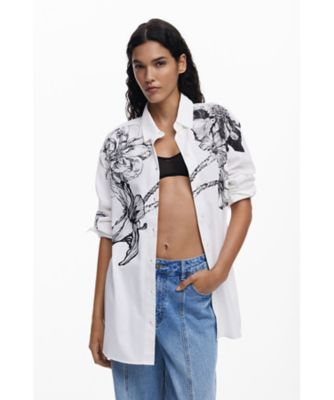 モノクロフラワープリントオーバーサイズシャツ by