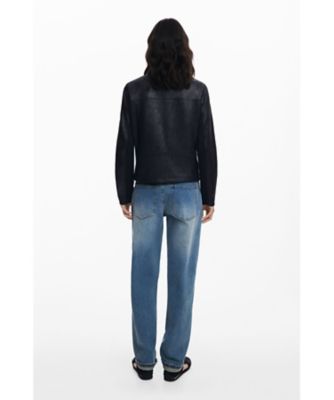 マオカラー ニット袖切り替え フェイクレザージャケット