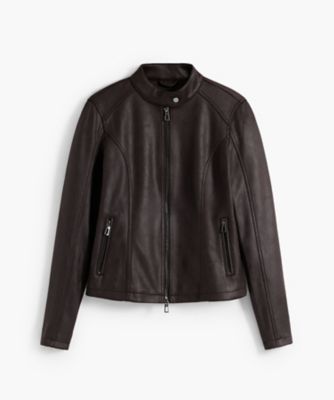 マオカラー ニット袖切り替え フェイクレザージャケット