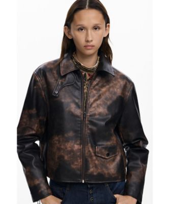 ＜Desigual (Women)＞タイダイ染め　ハンタースタイル　ショートジャケット　フェイクレザー　２５ＷＷＥＷＸ９