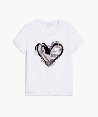 新聞ハートプリントTシャツ ミニ丈 ブラック ホワイト