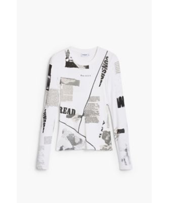 Desigual (Women)/デシグアル リブ編みニュースペーパーTシャツ 25WWTK25 ホワイト(1011) トップス【三越伊勢丹/公式】