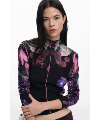 花柄ミラー長袖Tシャツ モックネックプルオーバー 25WWTKZ1