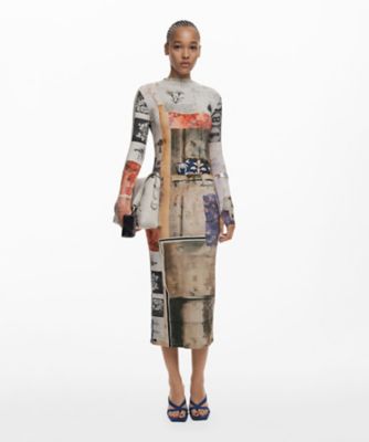 ＜Desigual (Women)＞コラージュ柄タイトワンピース／ロングスリーブ　ミモレ丈　２５ＷＷＶＫ３０