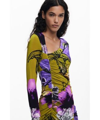 フラワー柄アシンメトリーネックドレス by クリスチャン・ラクロワ