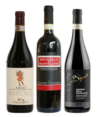 ３８．バローロ、ブルネッロ、アマローネ三大イタリア赤ワイン３本セット