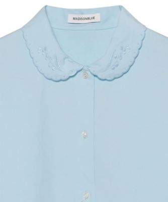 ROUND COLLAR H／S SH EMBROIDERY C／LI
