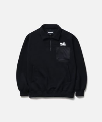 ネイバーフッド 綿×レーヨン リブ付き長袖T 1ポイント刺繍＋フロッキープリント フーディ MAP ． DETACHABLE HOODIE LS