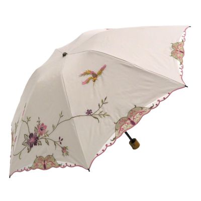 ★【産直】花鳥刺繍晴雨兼用ミニ折りたたみ日傘