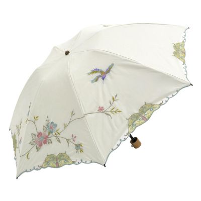 ✨15%offセール✨金箔　傘立て　小鳥　花柄　お洒落　未使用 ☆【産直】花鳥刺繍晴雨兼用ミニ折りたたみ日傘 | 京都/シノワズリー