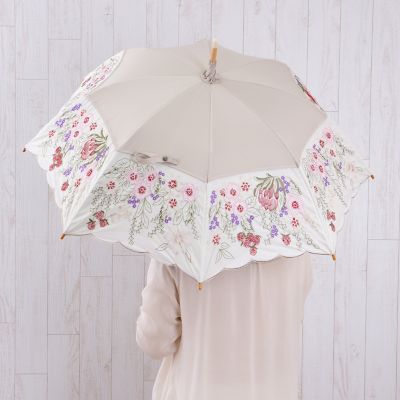 新品未使用　シノワズリーモダン京都　花束みたいな刺繍 かわず張り晴雨兼用長日傘 ☆【産直】花束みたいな刺繍かわず張り晴雨兼用長日傘 | 京都