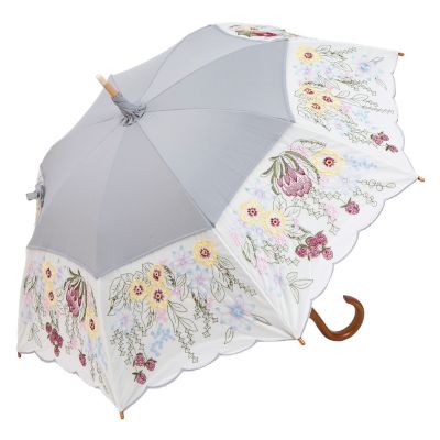 ★【産直】花束みたいな刺繍かわず張り晴雨兼用長日傘
