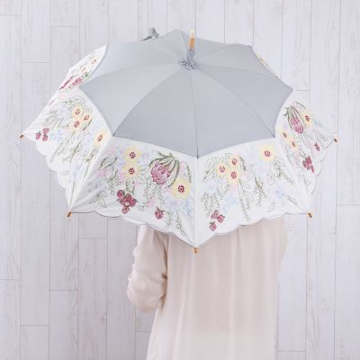 ☆【産直】花束みたいな刺繍かわず張り晴雨兼用長日傘 | 京都