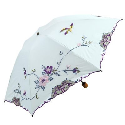 ★【産直】花鳥刺繍晴雨兼用ミニ折りたたみ日傘