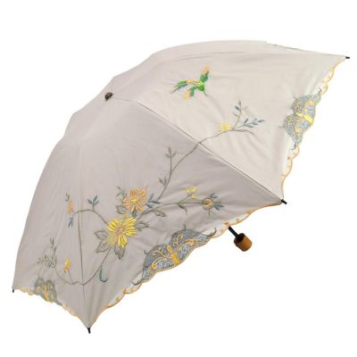 ✨13%offセール✨金箔　傘立て　小鳥　花柄　お洒落　未使用 ☆【産直】花鳥刺繍晴雨兼用ミニ折りたたみ日傘 | 京都/シノワズリー