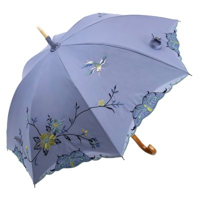 ☆【産直】花鳥刺繍かわず張り晴雨兼用長日傘 | 京都/シノワズリー