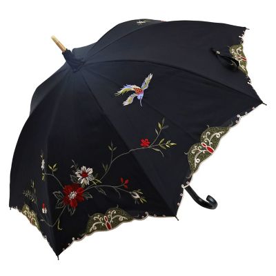 ☆【産直】花鳥刺繍かわず張り晴雨兼用長日傘 | 京都/シノワズリー