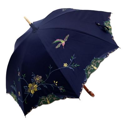 ☆【産直】花鳥刺繍かわず張り晴雨兼用長日傘 | 京都/シノワズリー