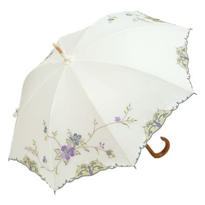 ★【産直】花鳥刺繍かわず張り晴雨兼用長日傘