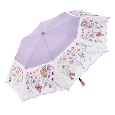 ☆【産直】花束みたいな刺繍かわず張り晴雨兼用ショート折りたたみ日傘