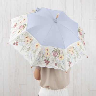 新品未使用　シノワズリーモダン京都　花束みたいな刺繍 かわず張り晴雨兼用長日傘 ☆【産直】花束みたいな刺繍かわず張り晴雨兼用長日傘 | 京都