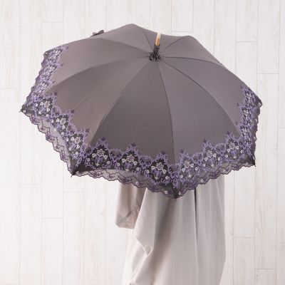 ★【産直】ダマスクオーガンジーカットワーク刺繍かわず張り晴雨兼用長日傘