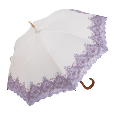 ★【産直】ダマスクオーガンジーカットワーク刺繍かわず張り晴雨兼用長日傘
