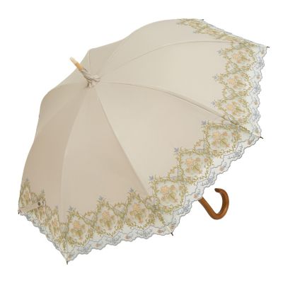 ★【産直】ダマスクオーガンジーカットワーク刺繍かわず張り晴雨兼用長日傘
